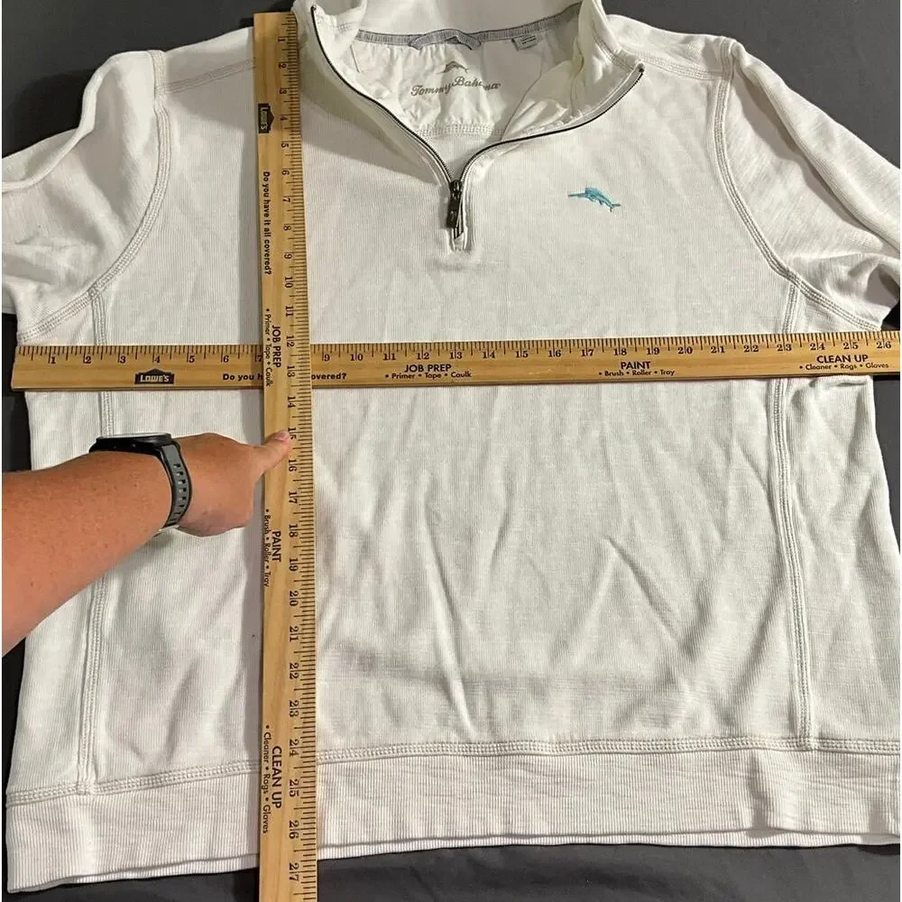 Tommy Bahama XXL 1/4 Zip Pullover Sweater Cream Color Teal Embroidery Logo